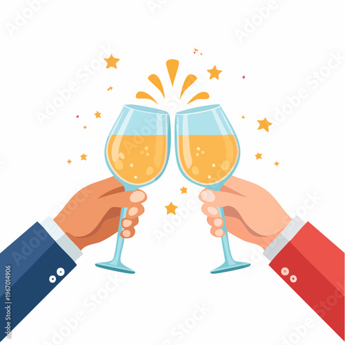 グラスを合わせて乾杯するお祝いのベクターイラスト
