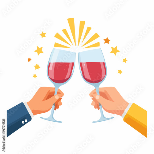 グラスを合わせて乾杯するお祝いのベクターイラスト