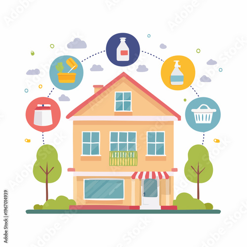 日常生活のアイコンセット 料理・掃除・買い物のベクター素材