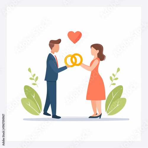 結婚指輪の交換 ウェディングと永遠の愛のベクターイラスト