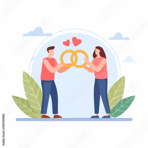 結婚指輪の交換 ウェディングと永遠の愛のベクターイラスト