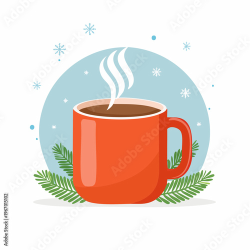 湯気の立つ温かいマグカップ 冬のリラックスタイムのベクターイラスト