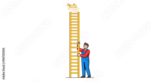 Reaching the top of the ladder with a goal to succeed and achieve ambitions