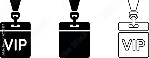 VIP badge ID card with lanyard icon set representing premium event access, exclusive passes, and membership vector illustration