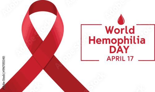 World Hemophilia Day vector illustration with red awareness ribbon and droplet icon for blood disorder awareness April 17