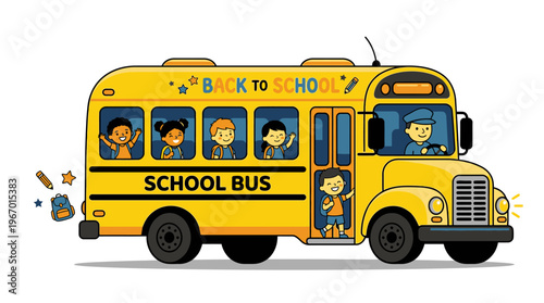 Cuadro en lienzo Yellow School Bus With Children Inside.