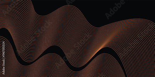Smooth neon sound wave on black background. Abstract flowing wavy lines design for ai concept,equalizer, audio record, voice assistant. Blue pink orange purple vector eps10