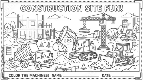 Colorful construction vehicles for kids.