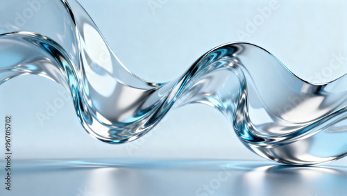 Clear Glass Wave Splash Abstract Background with Light Reflection and Fluid Motion.