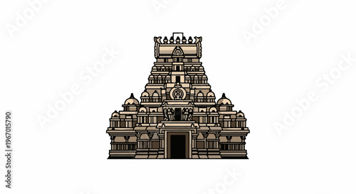 Ornate stone temple with layered tiers, domes, and intricate carvings