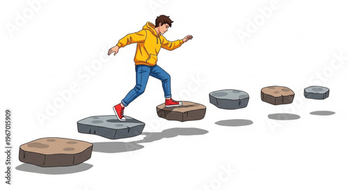 Person climbing up a set of stone steps, symbolizing progress and personal development