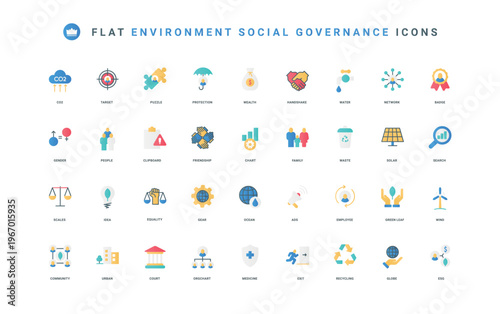 Ecology and community protection, CO2 emissions management thin symbols vector illustration. Environmental, social, and governance principles, ESG criteria flat icon set