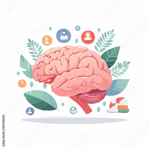 メンタルヘルスのコンセプト 脳の休息とストレス解消のベクターイラスト