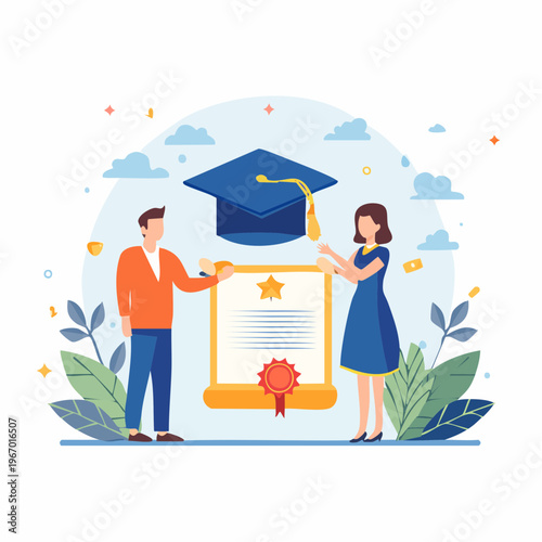 卒業証書の授与 卒業式と新たな門出のベクターイラスト