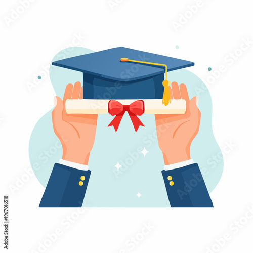 卒業証書の授与 卒業式と新たな門出のベクターイラスト