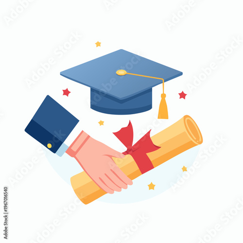 卒業証書の授与 卒業式と新たな門出のベクターイラスト