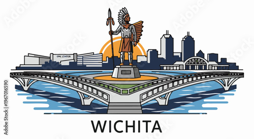 Iconic skyline with a warrior statue and bridge over water