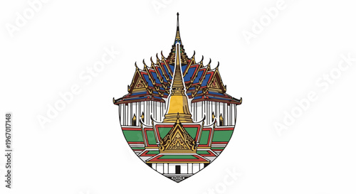 Ornate Thai temple complex with golden stupa and colorful roofs