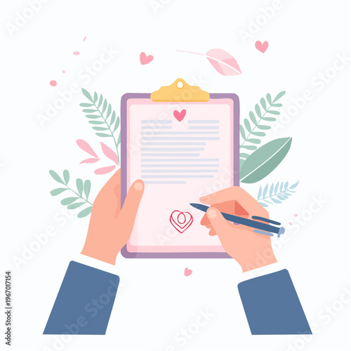 婚姻届への署名 結婚と誓いのベクターイラスト