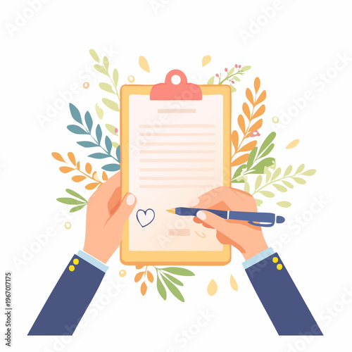 婚姻届への署名 結婚と誓いのベクターイラスト