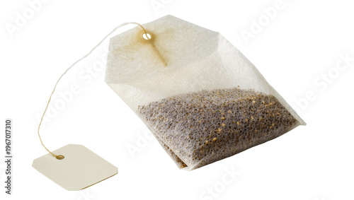 Canvastavla Isolated tea bag with paper label and string, filled with dry granules for a hot drink