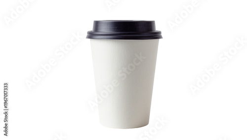 Obraz na plátne Isolated blank disposable paper coffee cup with black lid for hot beverages mock