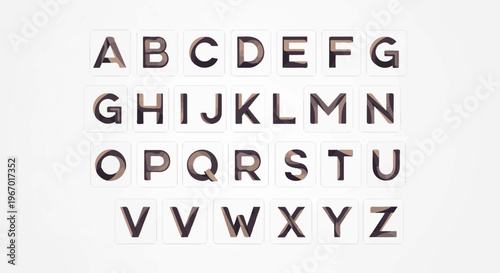 Grid of artistic letters A-Z with a layered, shadow effect in muted tones