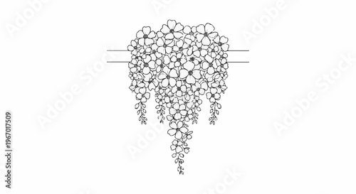 Delicate hand-drawn floral cascade illustration on a white background