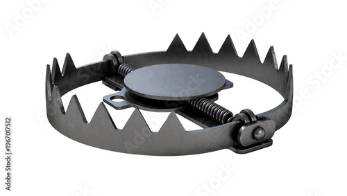 Φωτογραφία Isolated bear trap made of metal, a dangerous hunting device ready to snap, with