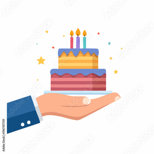 バースデーケーキを持つ手 誕生日のお祝いベクターイラスト