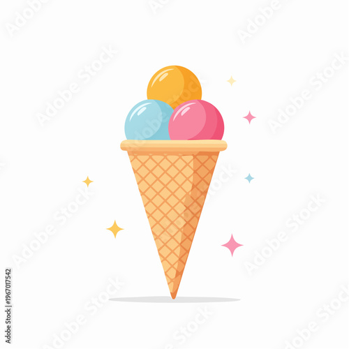 夏の暑さにぴったりなコーンアイスクリームのベクターイラスト