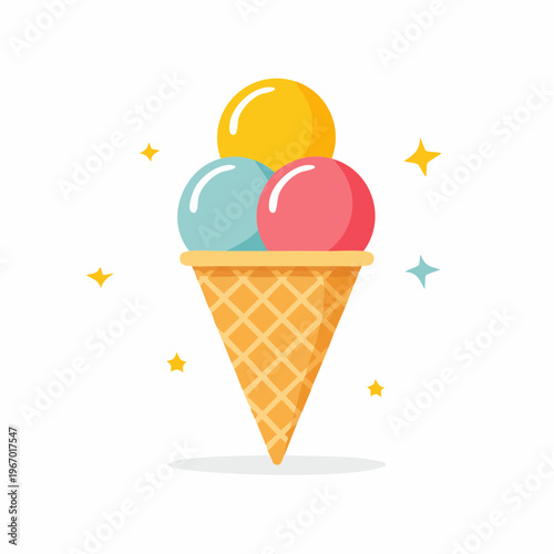 夏の暑さにぴったりなコーンアイスクリームのベクターイラスト