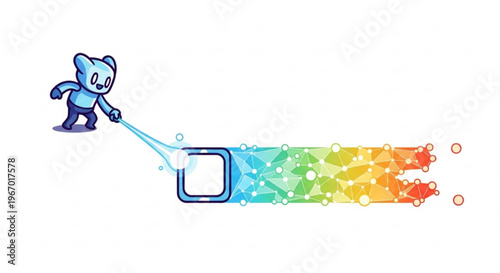 Whimsical character zipping open a swirling vortex of cosmic light, illustration