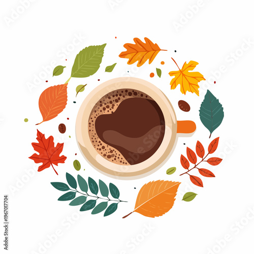 リラックスした秋のカフェタイム 温かいコーヒーカップのベクターイラスト