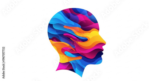 Abstract colorful human head silhouette representing creativity and innovative thinking with flowing shapes and vibrant colors symbolizing imagination