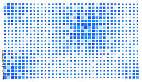 青の四角形ドットが広がる抽象デジタル背景素材