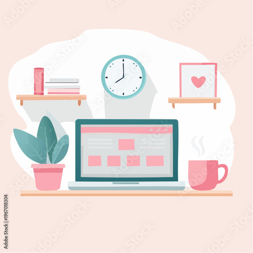 快適な在宅勤務のデスク環境 リモートワークのベクターイラスト