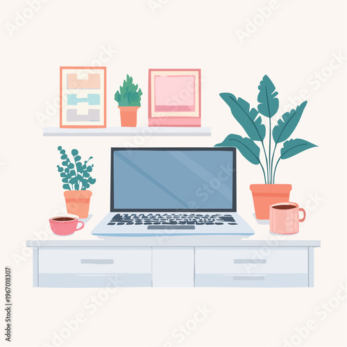 快適な在宅勤務のデスク環境 リモートワークのベクターイラスト