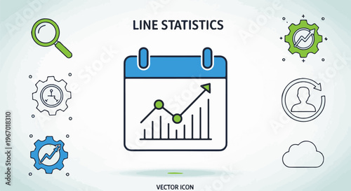 Calendar icon shows upward trending line graph with surrounding business icons