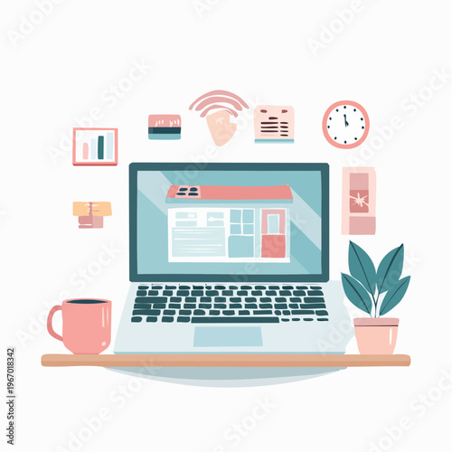 快適な在宅勤務のデスク環境 リモートワークのベクターイラスト