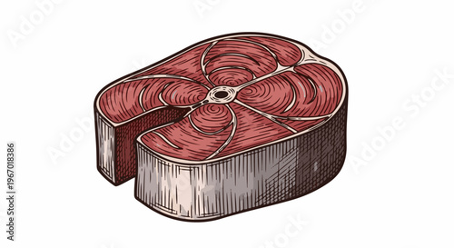 Detailed illustration of a thick, raw steak cut with marbled texture
