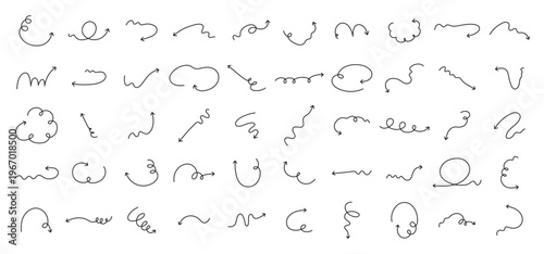 Hand-Drawn Whimsical Doodle Arrow Set, Curvy, Loopy, and Swirly Directional Vectors