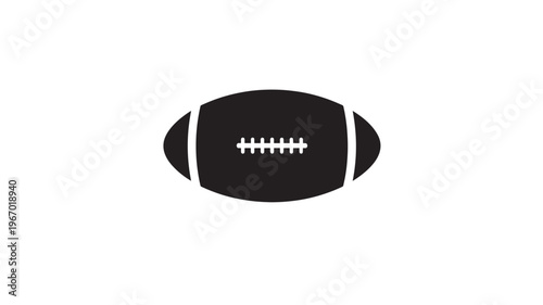 American football icon with black stitches and white laces on a clean white background, representing sport.