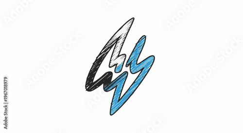 Abstract, bold, black and blue scribbled lightning bolt graphic