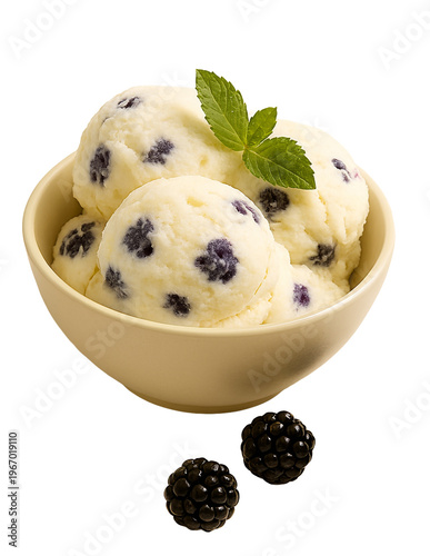 Refreshing blackberry ice cream dessert with fresh mint and berries.