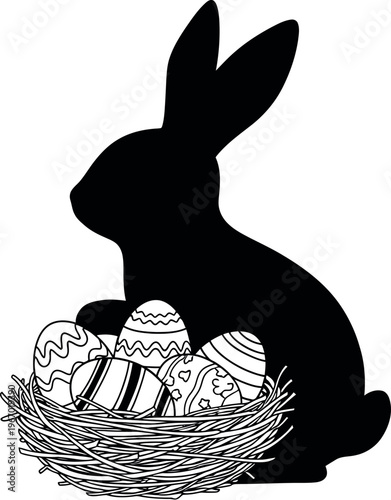 Easter day silhouette adorable bunny with easter egg basket festive spring holiday image