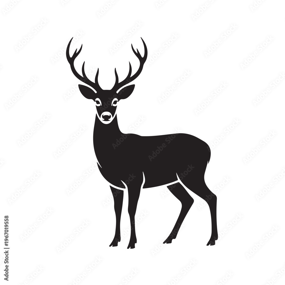 Obraz premium Majestic Deer Elegant Silhouette Black and White Graphic Clean Vector Illustration for Logo Design and Branding