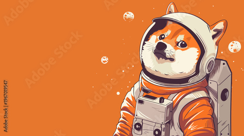 Dog in spacesuit illustration a cartoon shiba inu in outer space