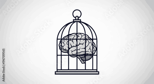 A brain is trapped inside a birdcage, symbolizing restricted thought or intelligence