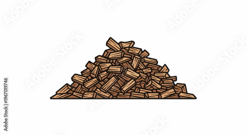 A pile of small, irregular wood chips or shavings